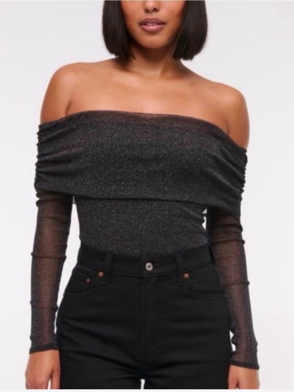 Abercrombie & Fitch Off-the-Shoulder Shimmer Knit Top - Black